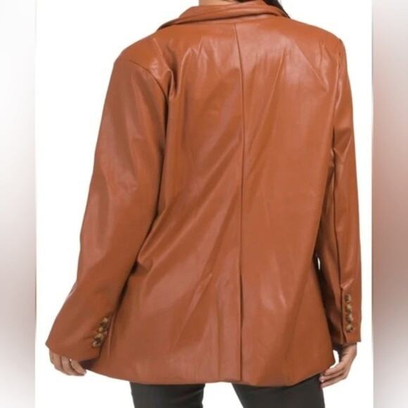 En Saison Faux Leather Oversized Blazer Jacket Double Breasted Rust Brown Small - Picture 3 of 12